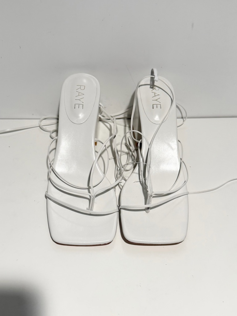 Raye White Strappy Block Heel Sandal with Ankle Wrap Reeves Heel lace up chunky - Picture 4 of 9